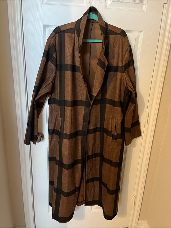The Unbranded Brand Jackets & Blazers - Brown Plaid Long Coat - Designed for Brisk Weather